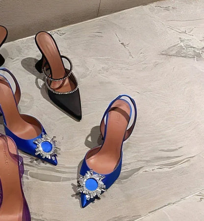 Glittering Rhinestone Satin Wine Glass Heel Shoes Baotou Slippers - Which Mark