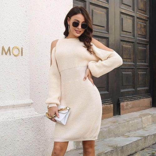 Lantern Sleeve Woolen Skirt Female Waist Trimming Loose Knitted Dress - Which Mark