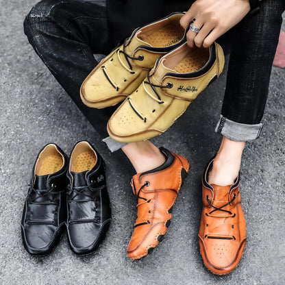 Spring New Men's Large Size Casual Leather Shoes Trend Hand-sewn - Which Mark