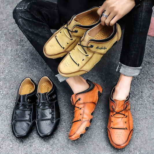 Spring New Men's Large Size Casual Leather Shoes Trend Hand-sewn - Which Mark