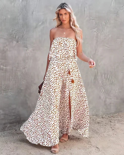 Leopard Print Floral-print Off-shoulder Ruffled Slit Dress - Which Mark