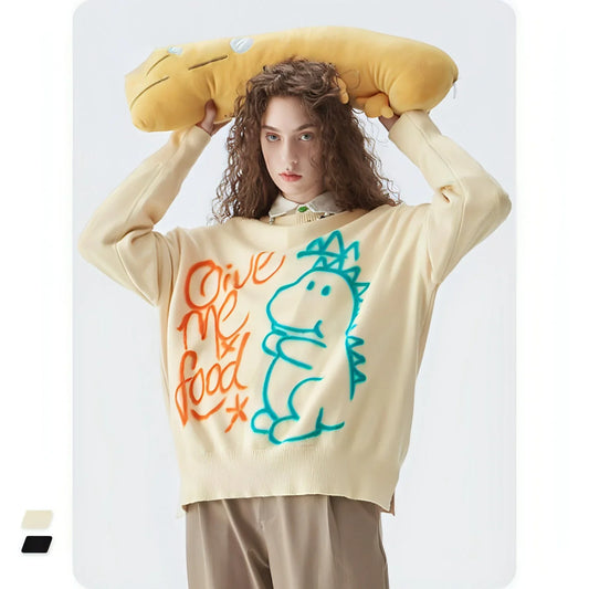 Graffiti Printed Loose Warm Sweater Women - Which Mark