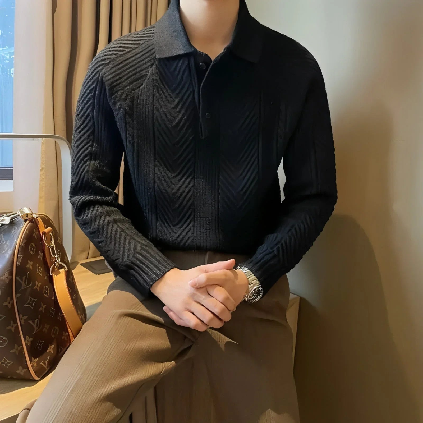 Winter Thermal Base Pullover Men's Sweater Casual Polo Collar Polo - Which Mark