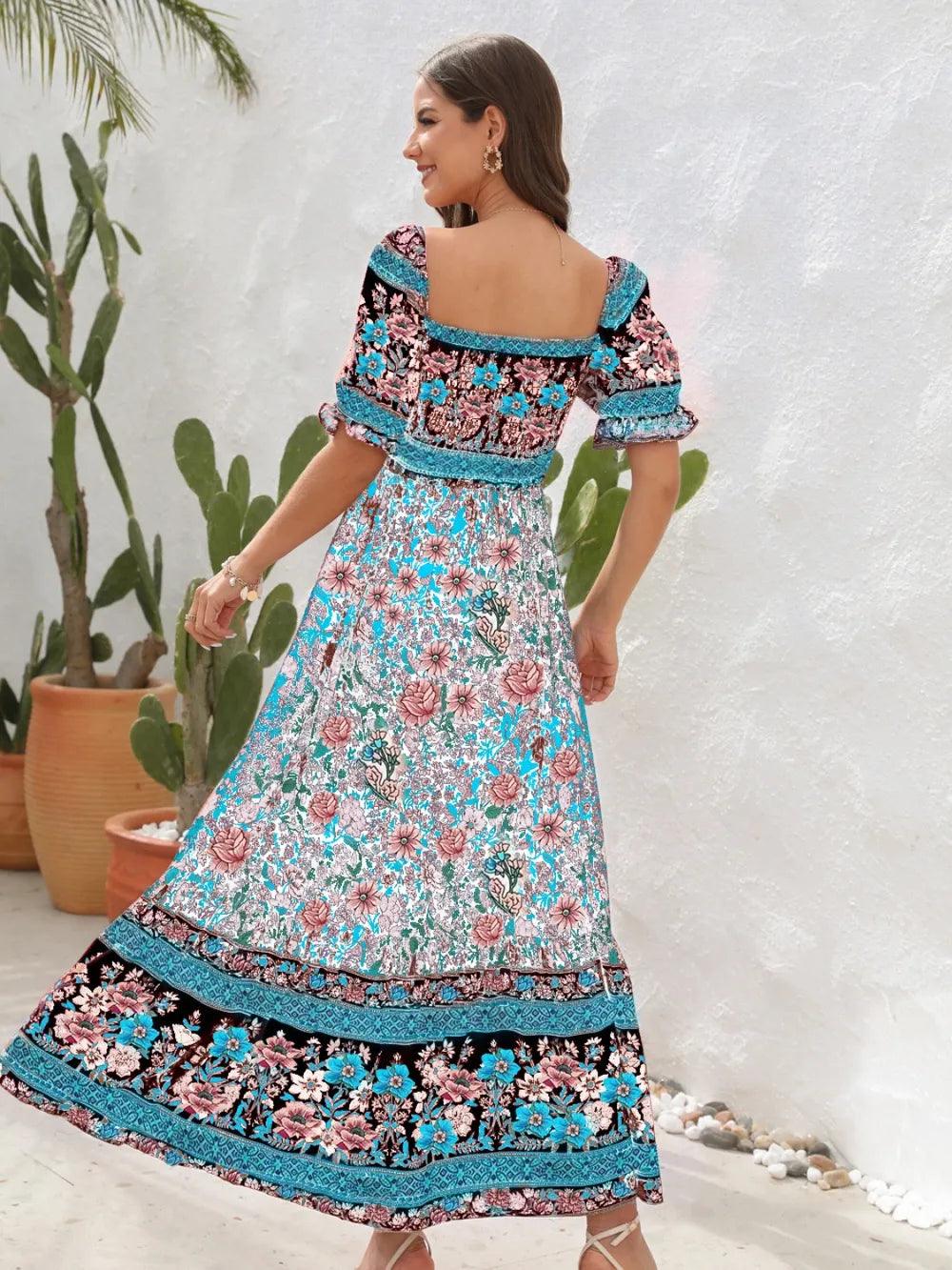 Floral Flounce Sleeve Midi Dress - Which Mark
