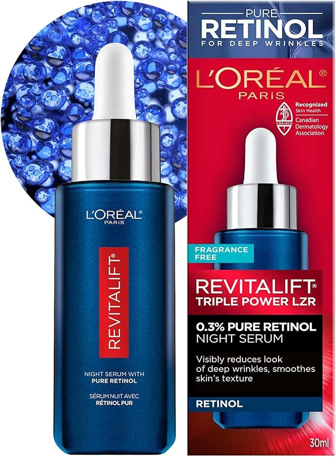 L’Oréal Paris Night Retinol Serum for Face, Revitalift Triple Power LZR, With 0.3% Pure Retinol, Moisturizes Skin and Eliminates Look of Deep Wrinkles, Skincare, 30 ml Climate Pledge Friendly - Which Mark