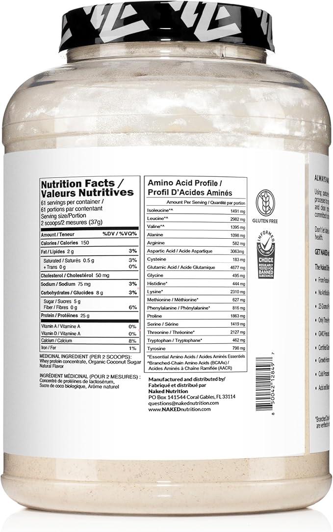 Naked Whey Vanilla Protein – All Natural Grass Fed Whey Protein Powder + Vanilla + Coconut Sugar- 5lb Bulk, GMO-Free, Soy Free, Gluten Free. Aid Muscle Recovery - 61 Servings - Which Mark