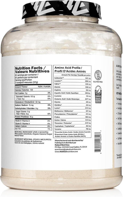 Naked Whey Vanilla Protein – All Natural Grass Fed Whey Protein Powder + Vanilla + Coconut Sugar- 5lb Bulk, GMO-Free, Soy Free, Gluten Free. Aid Muscle Recovery - 61 Servings - Which Mark