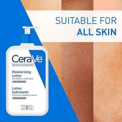 CeraVe Moisturizing Lotion, Daily Lightweight Lotion with Hyaluronic Acid & Ceramides for Women and Men. Suitable for Dry & Sensitive Skin, Fragrance-Free, Non-Comedogenic & Allergy Tested, 473 mL - Which Mark