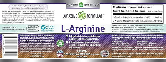 Amazing Nutrition L-Arginine 1000mg Supplement - Best Amino Acid Arginine HCL Supplements for Women & Man - Promotes Circulation and Supports Cardiovascular Health - 120 Tablets - Which Mark