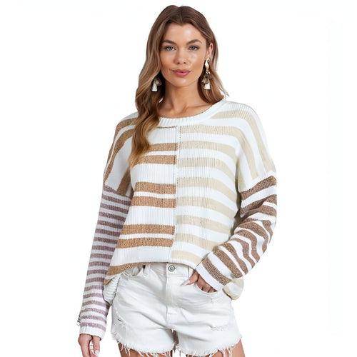 Simple Versatile Striped Printed Sweater For Women - Which Mark