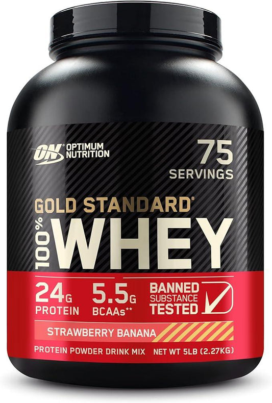 OPTIMUM NUTRITION GOLD STANDARD 100% Whey Protein Powder, Strawberry- Banana, 2.27 kg - Which Mark