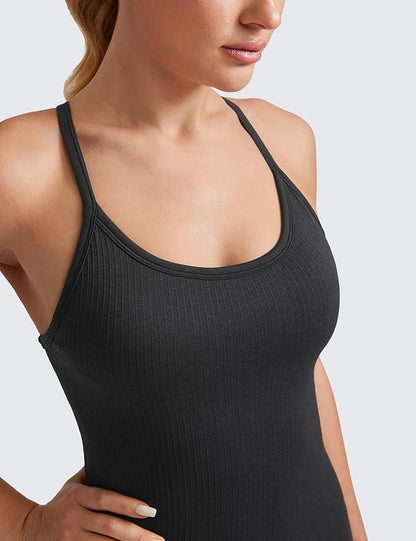 CRZ YOGA Seamless Workout Tank Tops for Women Racerback Athletic Camisole Sports Shirts with Built in Bra - Which Mark