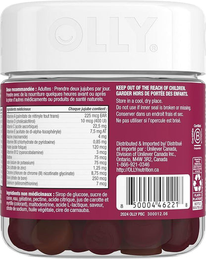 OLLY Women's Multi Gummy Supplement with no artificial flavours and colours Blissful Berry multivitamin to help support women's health 45 day supply 90 gummies - Which Mark