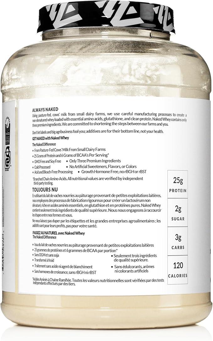 NAKED WHEY 5LB 100% Grass Fed Whey Protein Powder - 1 Undenatured, Bulk, Unflavored - GMO, Soy, and Gluten Free - No Preservatives - Stimulate Muscle Growth - Enhance Recovery - 76 Servings - Which Mark