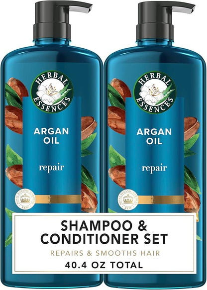 Herbal Essences Pure Plants Argan Oil Shampoo and Conditioner Set, with Certified Camellia Oil and Aloe Vera, For All Hair Types, Especially Damaged Hair, 1.2 L Total (2 Count of 600 mL Each) - Which Mark