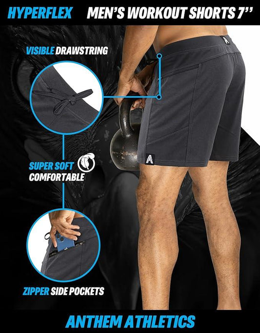 Anthem Athletics Hyperflex 7 Inch Men's Workout Shorts - Zipper Pocket Short for Running, Athletic & Gym Training - Which Mark