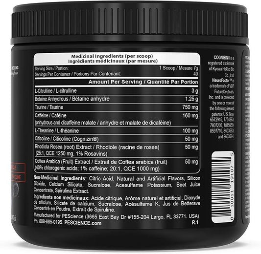 PEScience Prolific Energy Pre Workout - L Citrulline for Pump, Rhodiola & CDP Choline Nootropic for Focus - Preworkout for Men & Women - 40 Scoops, Acai Berry Punch - Which Mark