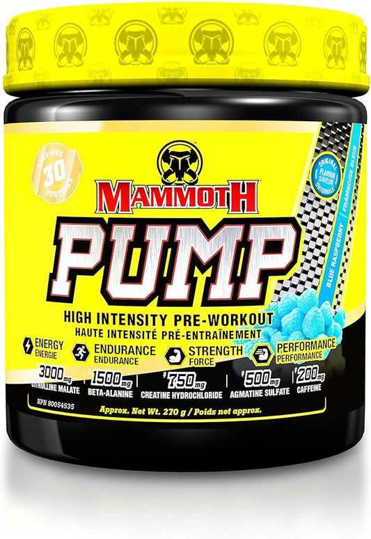 MAMMOTH PUMP – Pre Workout Powder, Superior Muscle Pumps, Increase Strength & Endurance, Explosive Power & Energy Supplement, Heightened Focus, Quick Recovery, Reduced Soreness (30 Serves, Blue Raspberry) - Which Mark