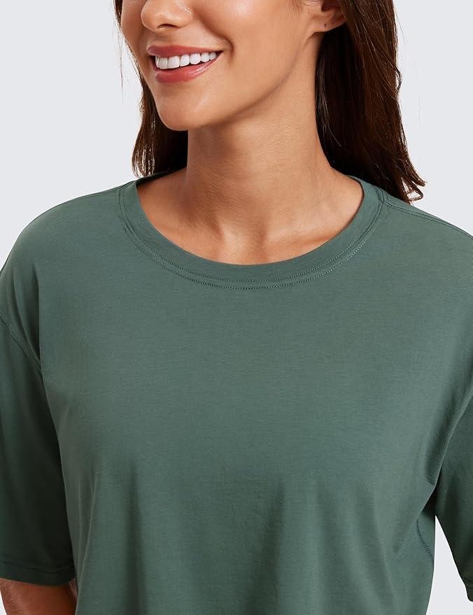 CRZ YOGA Women's Pima Cotton Workout Crop Tops Short Sleeve Yoga Shirts Casual Athletic Running T-Shirts - Which Mark