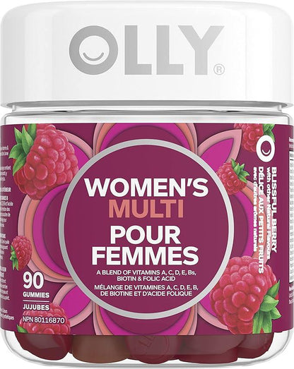 OLLY Women's Multi Gummy Supplement with no artificial flavours and colours Blissful Berry multivitamin to help support women's health 45 day supply 90 gummies - Which Mark