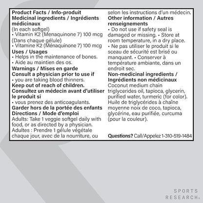 Sports Research Vitamin K2 as MK7 with Coconut MCT Oil | Non-GMO Verified, Vegan Certified (60 Veggie-Softgels) - Which Mark