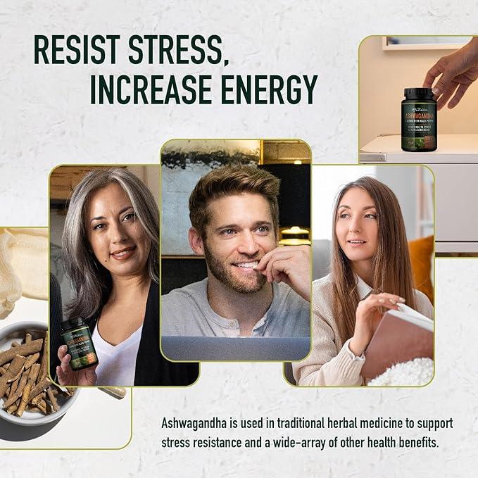 Ashwagandha Supplement 1300MG | High Strength Resistance to Stress & Increase Energy | Organic Ashwagandha Powder Capsules with Black Pepper for Increased Absorption | 120 Count 2-Month Supply - Which Mark