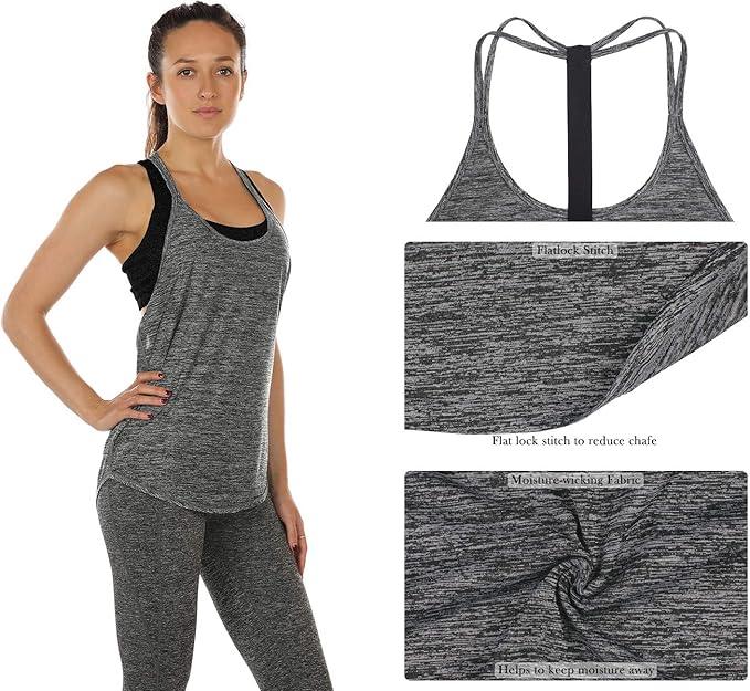 icyzone Workout Tank Tops for Women - Athletic Yoga Tops, T-Back Running Tank Top - Which Mark