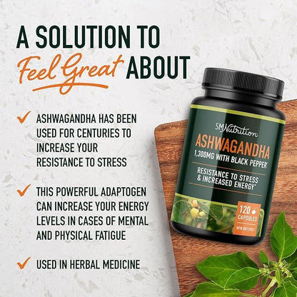Ashwagandha Supplement 1300MG | High Strength Resistance to Stress & Increase Energy | Organic Ashwagandha Powder Capsules with Black Pepper for Increased Absorption | 120 Count 2-Month Supply - Which Mark