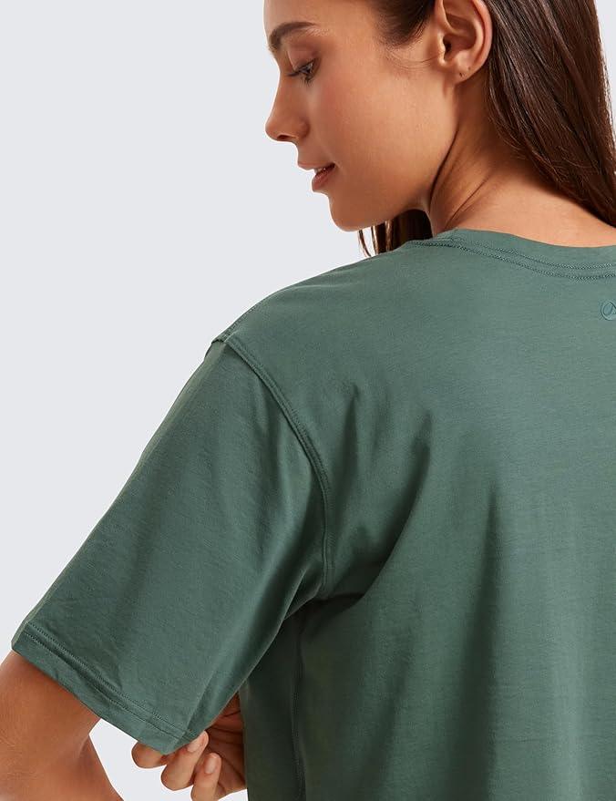 CRZ YOGA Women's Pima Cotton Workout Crop Tops Short Sleeve Yoga Shirts Casual Athletic Running T-Shirts - Which Mark