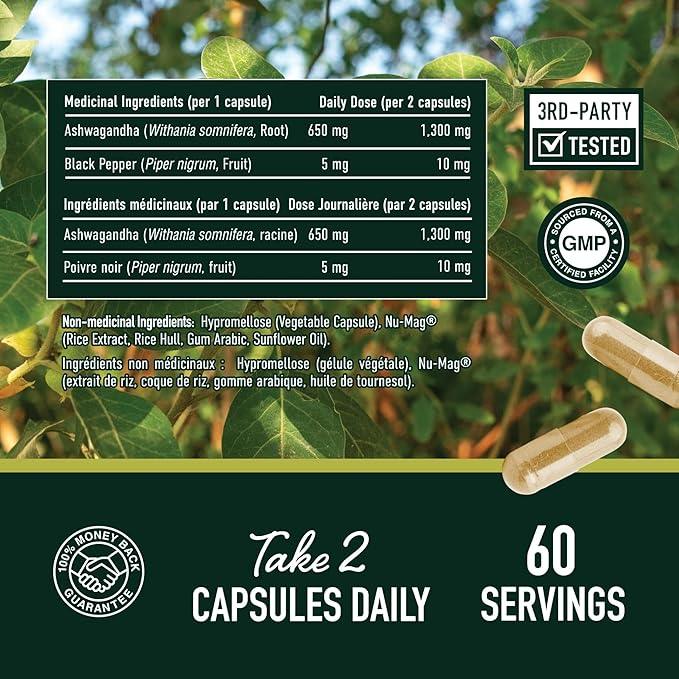Ashwagandha Supplement 1300MG | High Strength Resistance to Stress & Increase Energy | Organic Ashwagandha Powder Capsules with Black Pepper for Increased Absorption | 120 Count 2-Month Supply - Which Mark