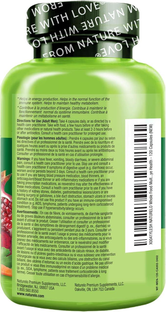NATURELO Mens Multivitamins - Whole Food Multivitamin for Men with Vitamins, Minerals - 120 Vegetarian Capsules for Energy, Brain, Heart, Eye Health* - Which Mark