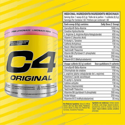 Cellucor C4 Original Pre Workout Powder - Sugar Free Preworkout Energy for Men & Women - 150mg Caffeine, Beta Alanine, Creatine - Pink Lemonade, 60 Servings - Which Mark