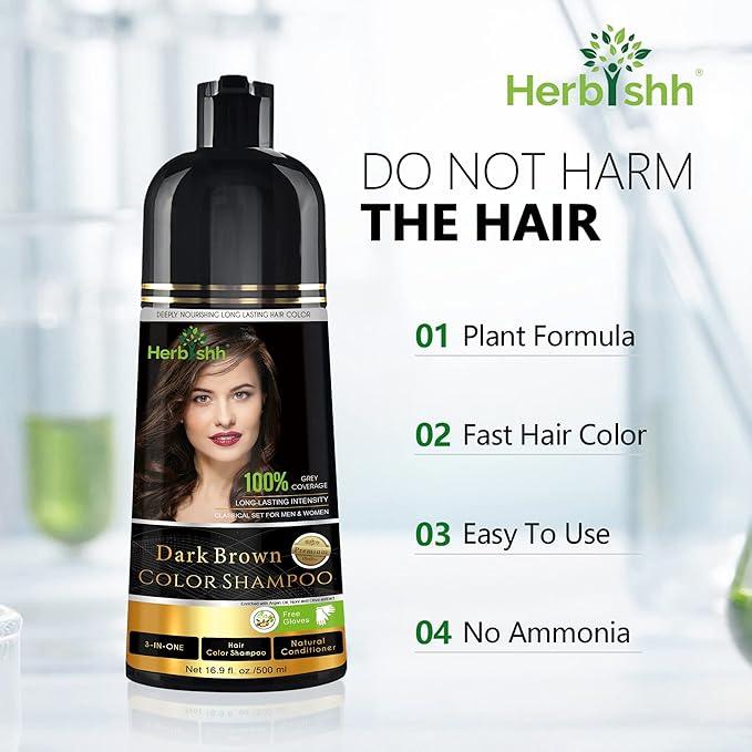 Herbishh Color Shampoo for Gray Hair – Colors in Minutes – Lasts Up To 2-3 Weeks – 500 mL - Hair Dye Shampoo Conditioner 3-In-1 Color – | Herbishh (Dark Brown) - Which Mark