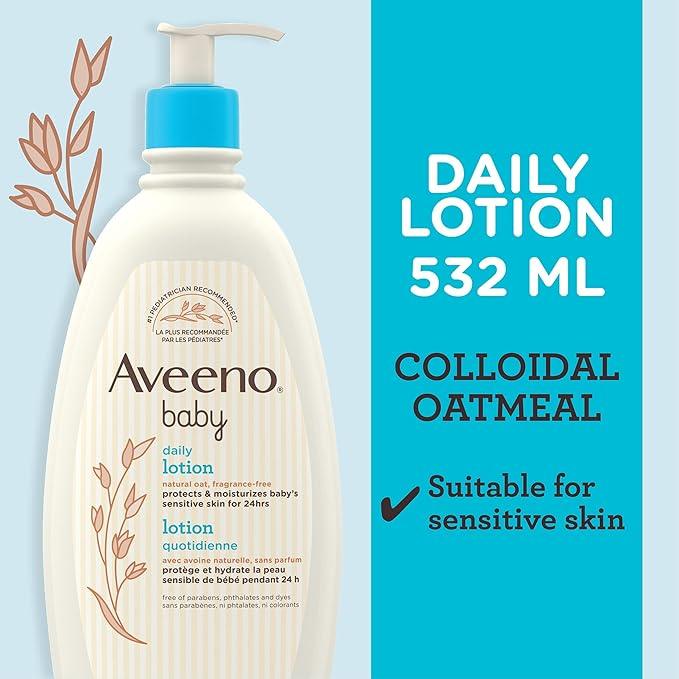 Aveeno Baby Lotion Daily Moisturizing - Natural Oat Formula for Sensitive Skin, 532mL - Gentle, Fragrance-Free Protection Body Lotion with up to 24-Hour hydration - Pediatrician-Recommended Brand - Which Mark