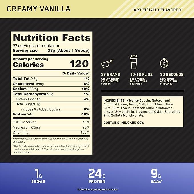OPTIMUM NUTRITION GOLD STANDARD 100% Micellar Casein Protein Powder, Slow Digesting, Helps Keep You Full, Overnight Muscle Recovery, Creamy Vanilla, 1.81 kg, 4lb - Which Mark