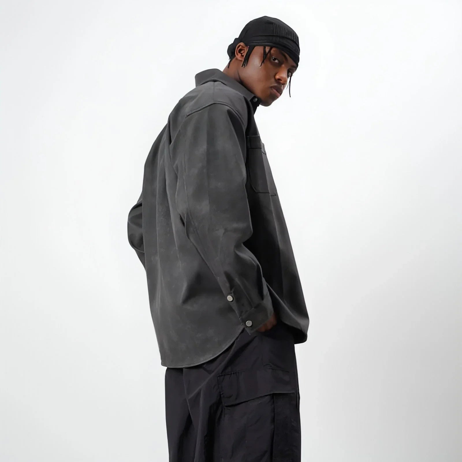 Retro Street Style Washed-out PU Leather DressShirt Men - Which Mark