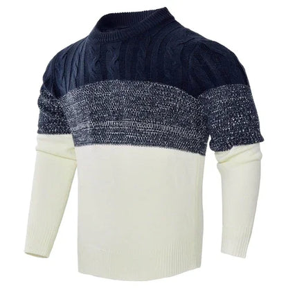 Men's Casual Color Block Long Sleeve Cable Knit Pullover Sweater - Which Mark