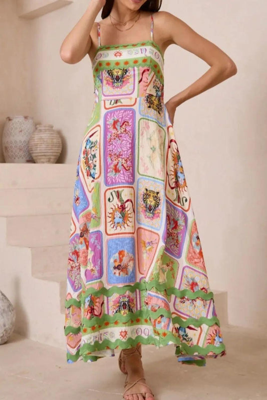 Smocked Printed Square Neck Cami Dress - Which Mark