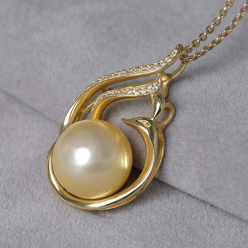 11-12mm 925 Silver Saltwater Gold Pearl Pendant - Which Mark