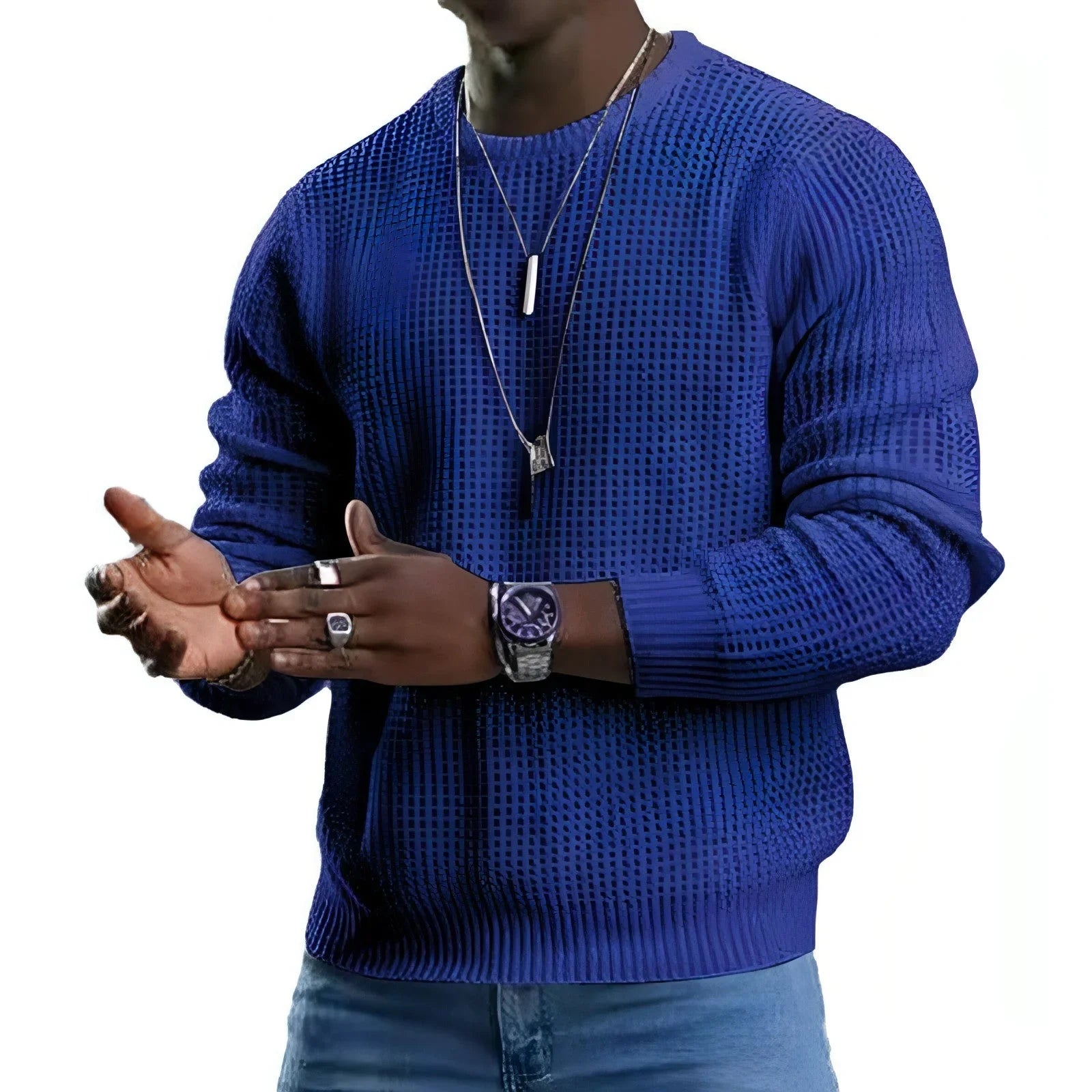 Men's New Youth Round Neck Long Sleeve Pullover Sweater - Which Mark