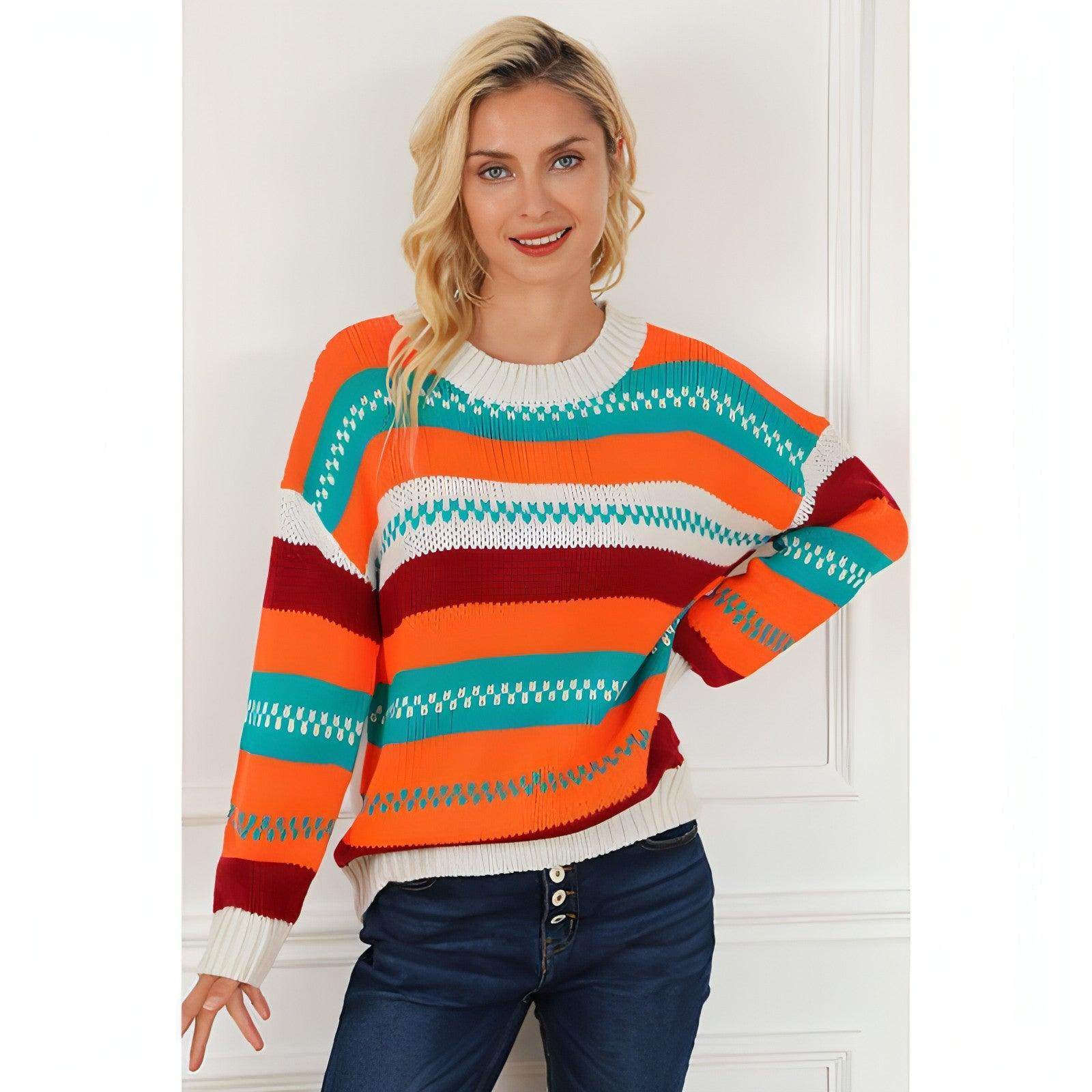 Loose Color Pullover Regular Sleeve Sweater Women - Which Mark