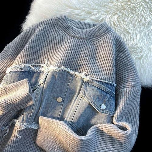 Designer Denim Splicing Knitwear Men Sweater - Edition 25 - Which Mark