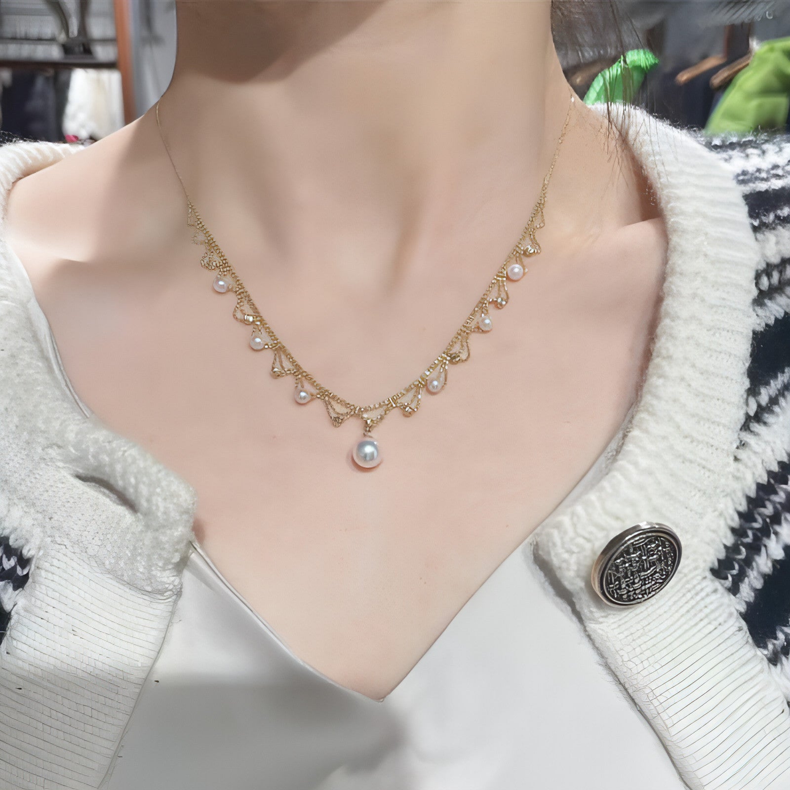 Aurora 18K Gold Lace Pearl Necklace - Sea Elegance - Which Mark