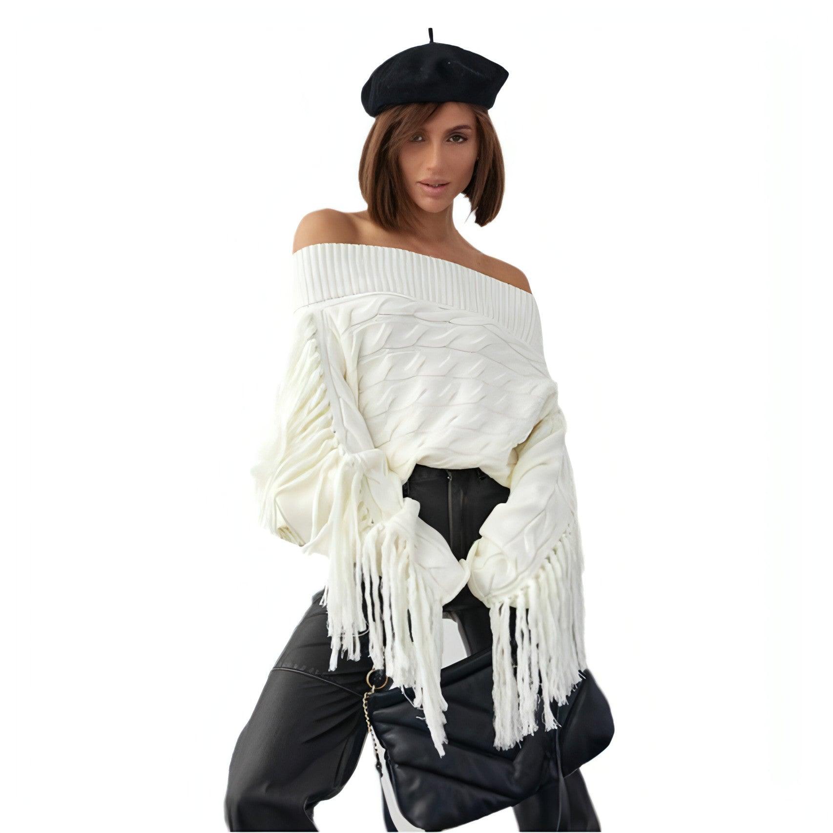 A Pure Color Elegant Style Woolen Tassel Design Sweater Women - Which Mark