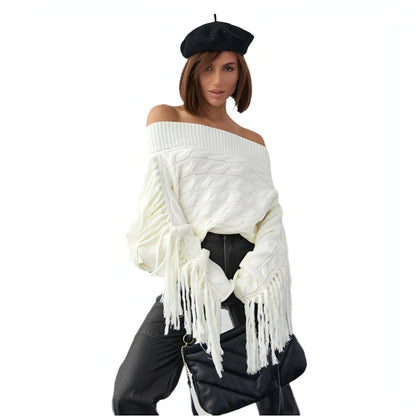 A Pure Color Elegant Style Woolen Tassel Design Sweater Women - Which Mark