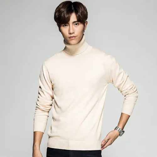 Solid Color Long Sleeve Turtleneck Pullover Men's Base Sweater - Which Mark