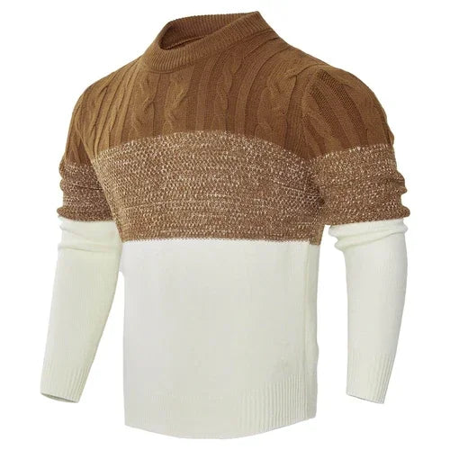 Men's Casual Color Block Long Sleeve Cable Knit Pullover Sweater - Which Mark