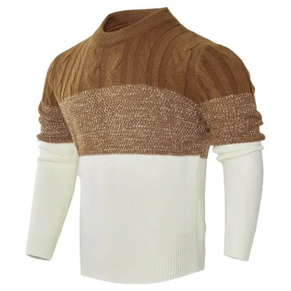 Men's Casual Color Block Long Sleeve Cable Knit Pullover Sweater - Which Mark