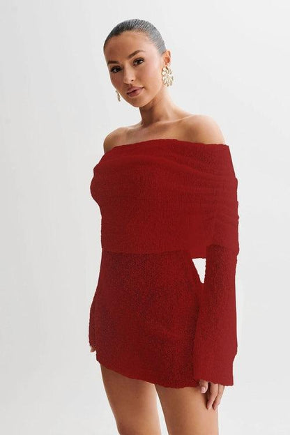 25 Edition – Off-Shoulder Knit Bodycon Dress - Which Mark