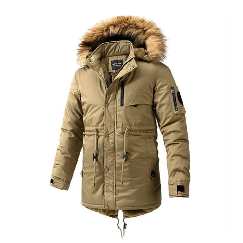 Zipper Solid Color Regular Brown Extra Thick Men 's Jacket - Which Mark